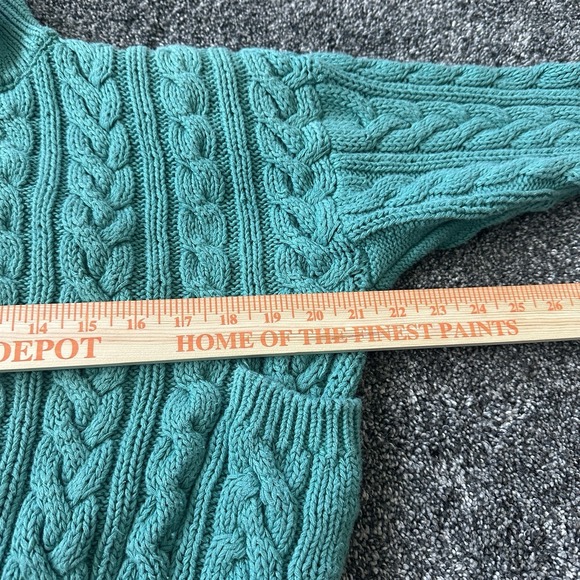 VTG Croquet Club Sweater Womens Medium Green Cable Knit Chunky Button 90s - Picture 14 of 16